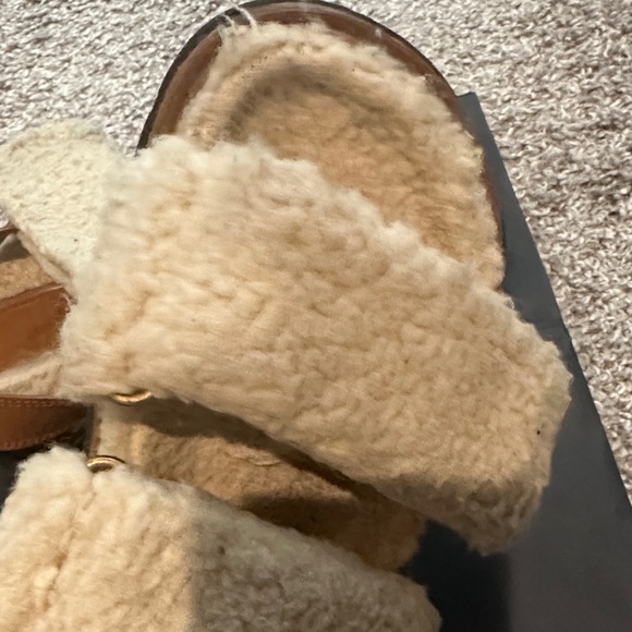 Zara Cream Shearling Strap Sandals - Picture 6 of 14
